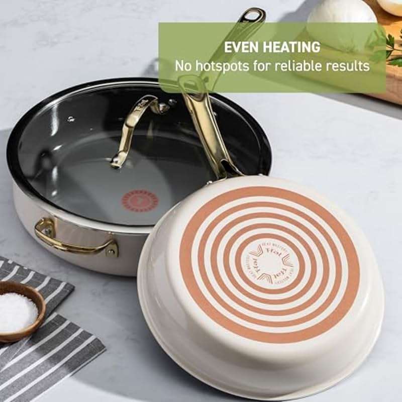 T-fal Preserve Ceramic, Non stick Cookware Set 13-Piece, Oven & Broiler Safe up to 350°F, Includes Stockpot, Saucepans, Frying Pans, Protectors, Pots and Pans, Beige - Image 7