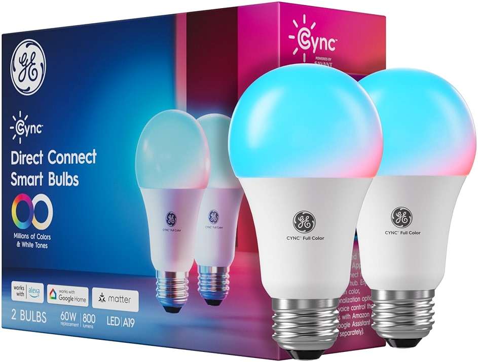 Cync GE A19 LED Smart Light Bulbs, Room Decor Aesthetic Bluetooth and WiFi Color Changing Lights, LED Indoor Light Bulb, Compatible with Alexa and Google (2 Pack) - Image 1