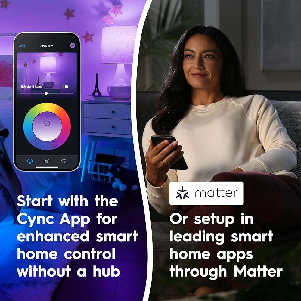 Cync GE A19 LED Smart Light Bulbs, Room Decor Aesthetic Bluetooth and WiFi Color Changing Lights, LED Indoor Light Bulb, Compatible with Alexa and Google (2 Pack) - Image 7