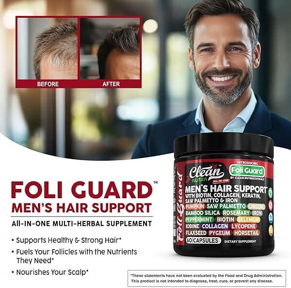 Hair Growth Supplement For Men | Biotin Hair Vitamins Collagen Pumpkin Seed Saw Palmetto Iron Ginseng Bamboo Silica Rosemary Peppermint Keratin Selenium Iodine Flaxseed Horsetail Vitamin A C D3 E B12 - Image 3