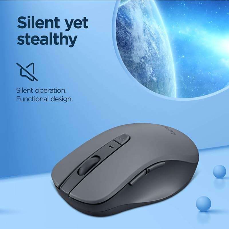 Lenovo WL310 Bluetooth Silent Mouse, Ergonomic, Adjustable DPI, Silent Clicks, Bluetooth 5.0, Portable for Windows, Mac, and Chromebook, Grey - Image 3