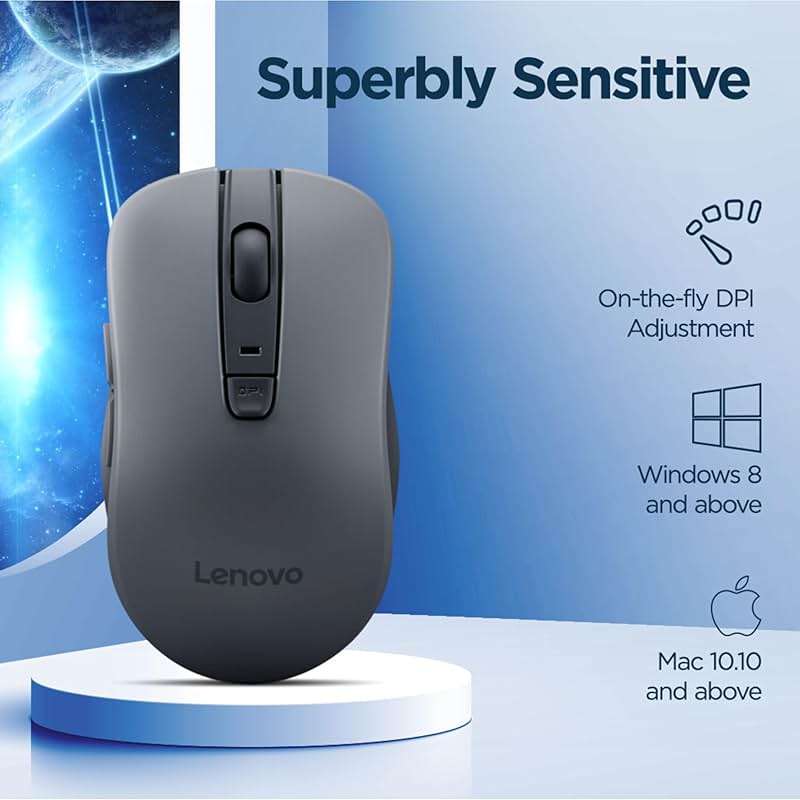 Lenovo WL310 Bluetooth Silent Mouse, Ergonomic, Adjustable DPI, Silent Clicks, Bluetooth 5.0, Portable for Windows, Mac, and Chromebook, Grey - Image 4