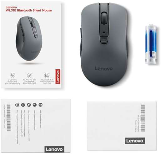 Lenovo WL310 Bluetooth Silent Mouse, Ergonomic, Adjustable DPI, Silent Clicks, Bluetooth 5.0, Portable for Windows, Mac, and Chromebook, Grey - Image 9