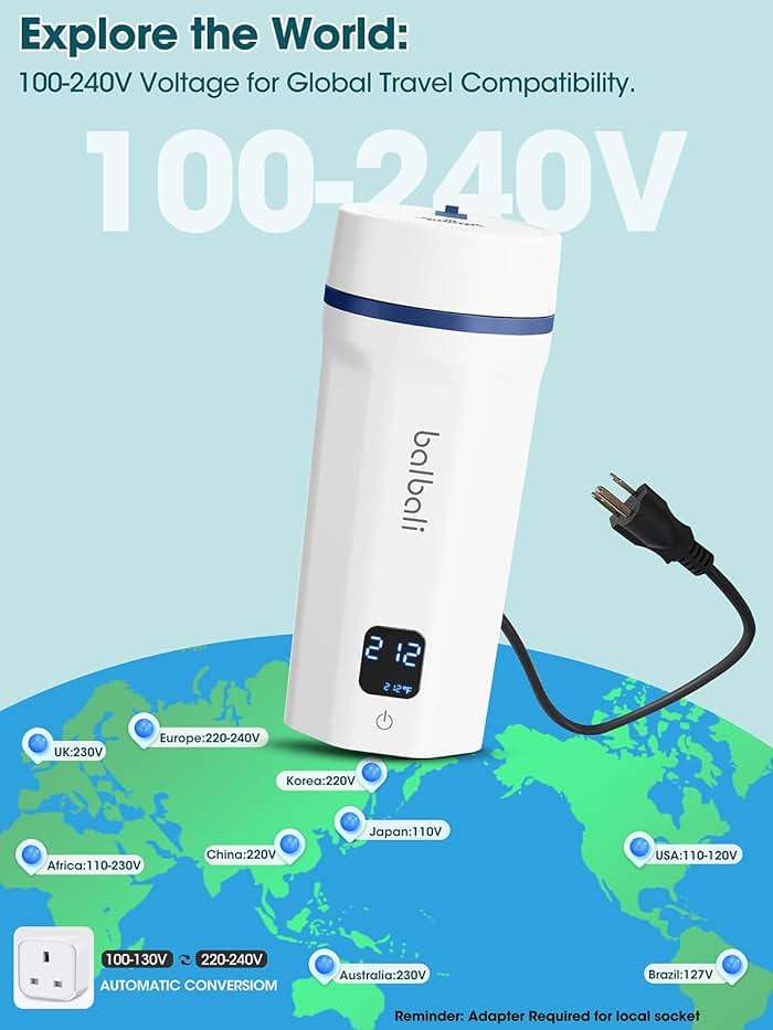balbali 18.6oz Portable Kettle for Travel 100-250V Dual Voltage for International/Global/Europe - 6 Preset Travel Electric Kettle Hot Water Boiler/Heater/Warmer/Tea Maker - White - Image 3