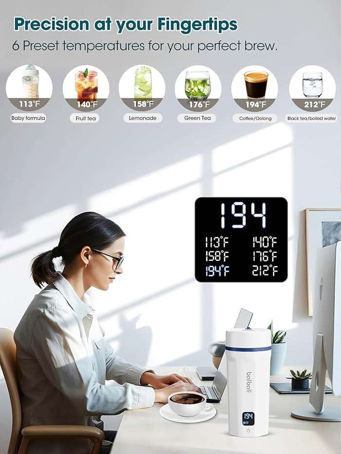 balbali 18.6oz Portable Kettle for Travel 100-250V Dual Voltage for International/Global/Europe - 6 Preset Travel Electric Kettle Hot Water Boiler/Heater/Warmer/Tea Maker - White - Image 5
