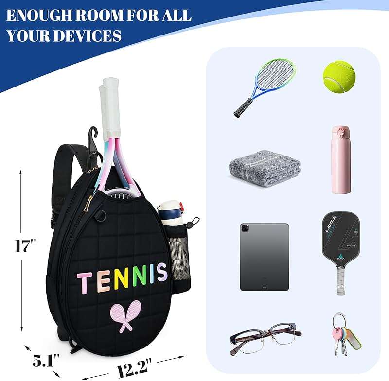 NZNDB Tennis Bags for Women Girl, Tennis Sling Crossbody Backpack, Water Resistant Tennis Bag for Pickleball, Tennis, Racketball - Image 4