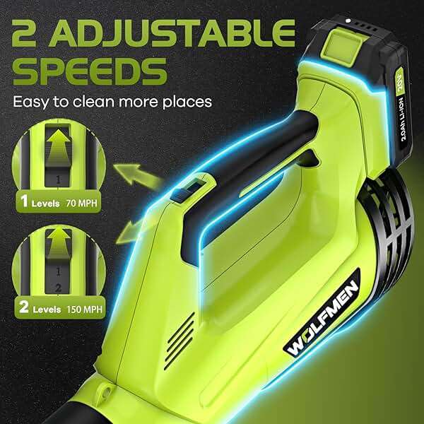 Leaf Blower, Electric Cordless Leaf Blower with 2 Batteries and Charger, 2 Speed Mode, Lightweight Leaf Blowers for Blowing Leaves, Lawn Care, Patio Cleaning and Dust - Image 3