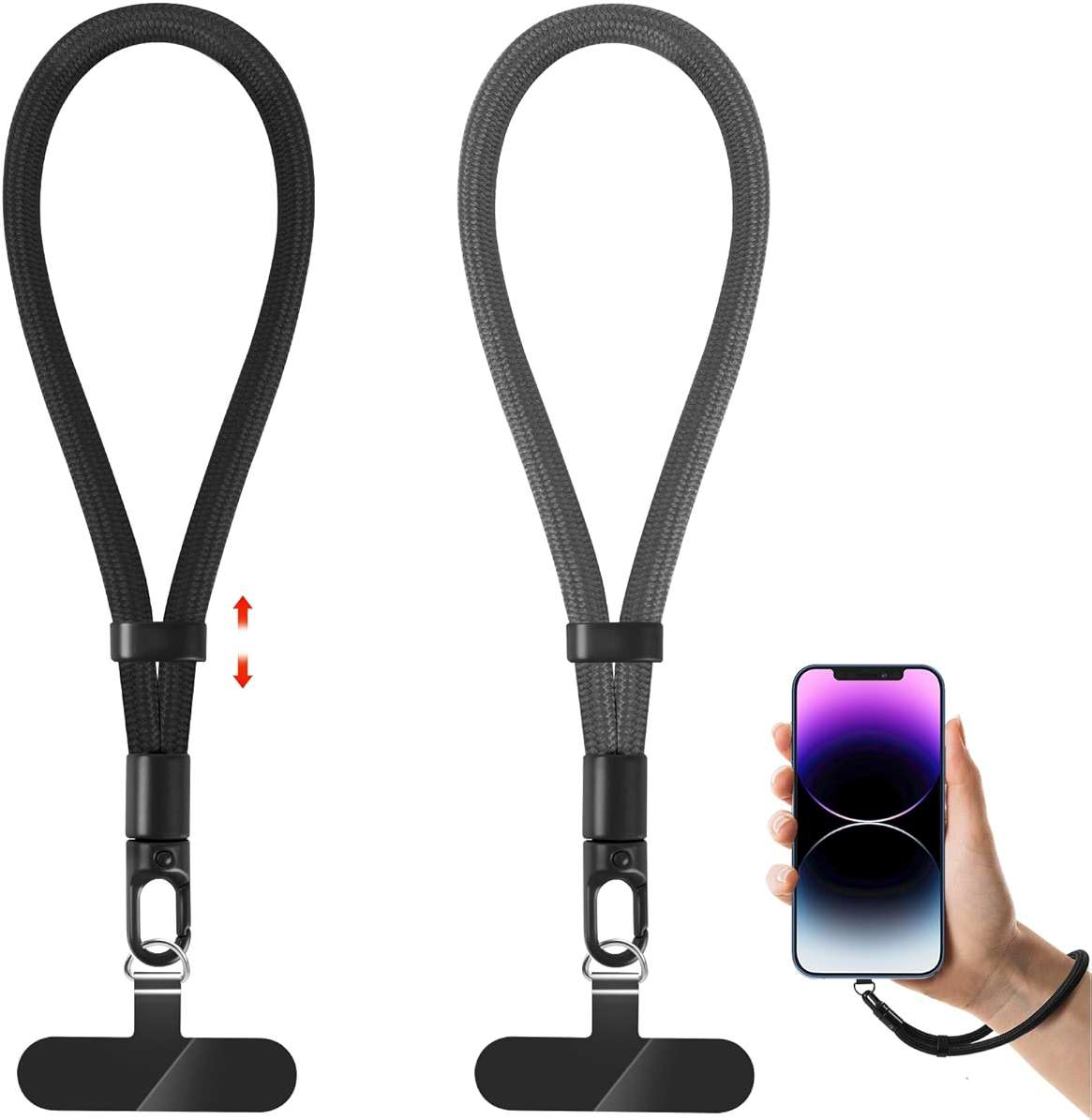 knIykmr Phone Lanyard, 2 Pack Adjustable Cell Phone Lanyard Strap, Hand Wrist Strap Lanyard with Tether Tabs for Smartphones - Image 1