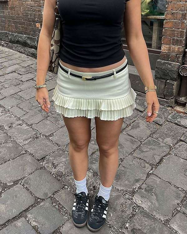 LTZYLS Mini Skirts for Women Ruffle Micro Pleated Linen Low Rise Going Out Concert Festival Y2K Skirt - Image 4