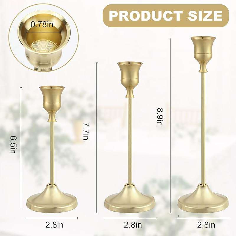 Tunyet Candlestick Holders 6PCS, Metal Taper Candle Holder, Gold Candle Holders for Pillar Candles, Candle Holder for Wedding Fireplace Mantel Housewarming Gift - Image 3