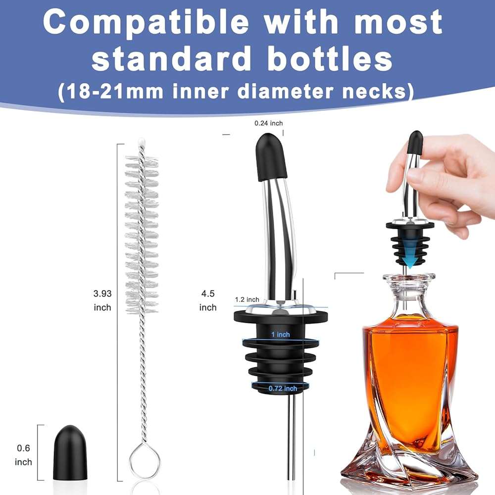 36-Pack Stainless Steel Pour Spouts for Liquor Bottles, Oil, Vinegar, and Wine – Liquor Bottle Pourers with Rubber Dust Caps – Bar Pourers for Bartending - Image 2