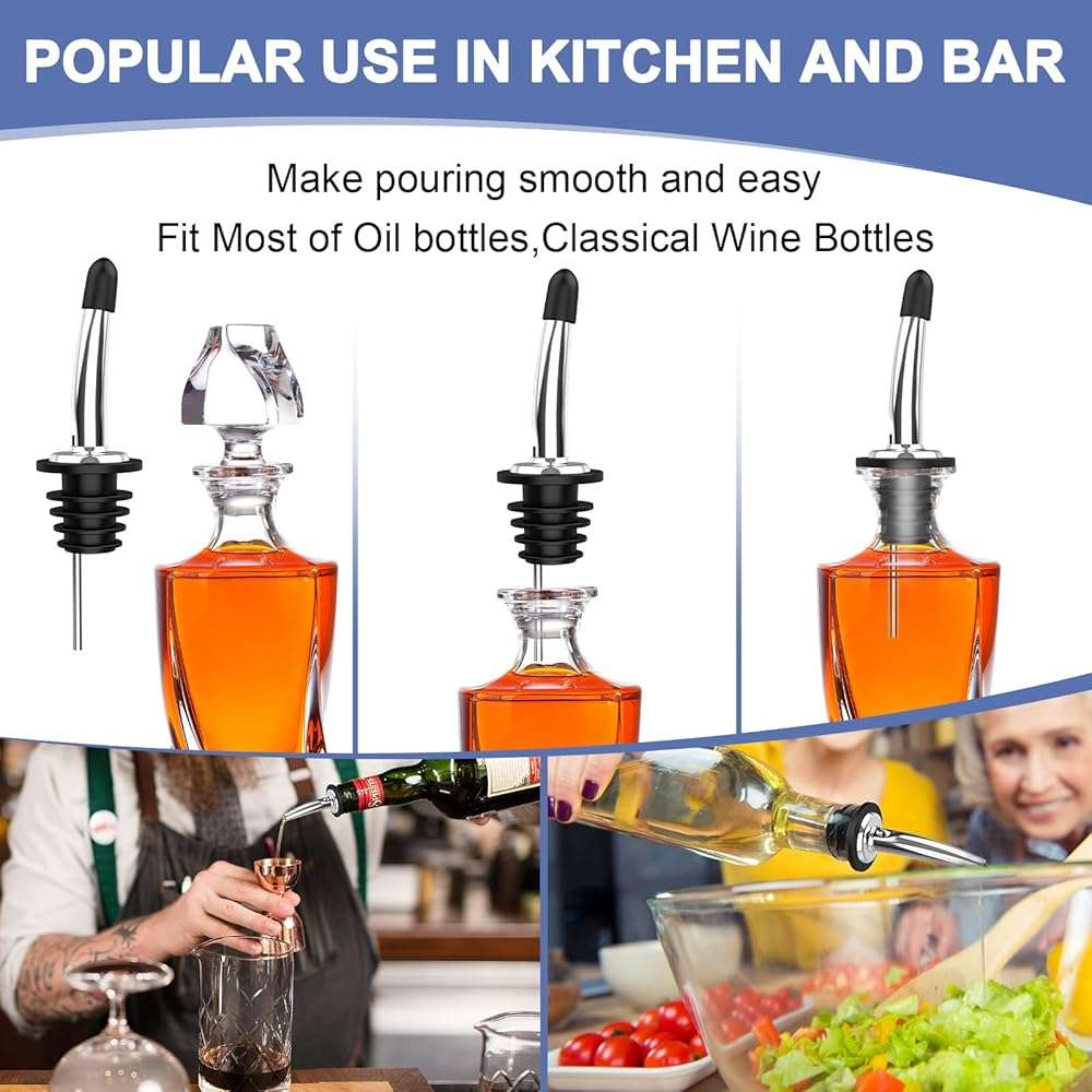 36-Pack Stainless Steel Pour Spouts for Liquor Bottles, Oil, Vinegar, and Wine – Liquor Bottle Pourers with Rubber Dust Caps – Bar Pourers for Bartending - Image 3