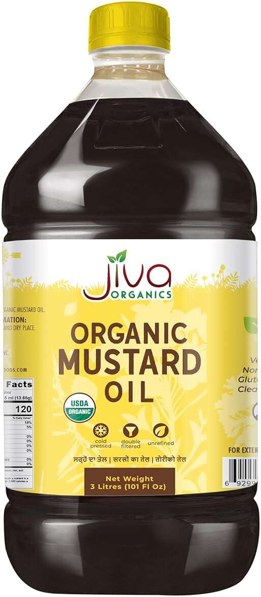 Jiva Organics Organic Mustard Oil 3 Liter Bottle (101 Fl Oz) - Non-GMO, Premium, Cold Pressed - Image 1