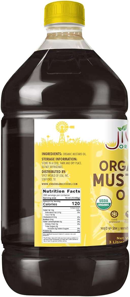 Jiva Organics Organic Mustard Oil 3 Liter Bottle (101 Fl Oz) - Non-GMO, Premium, Cold Pressed - Image 2