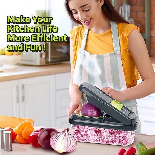 Yusshn Vegetable Chopper,12-in-1 Multifunctional Food Chopper,Professional Onion Chopper with 7 Blades,Vegetable Cutter with Container for Salad,Potato,Carrot,and Garlic; Essential Kitchen Tool(Grey) - Image 2