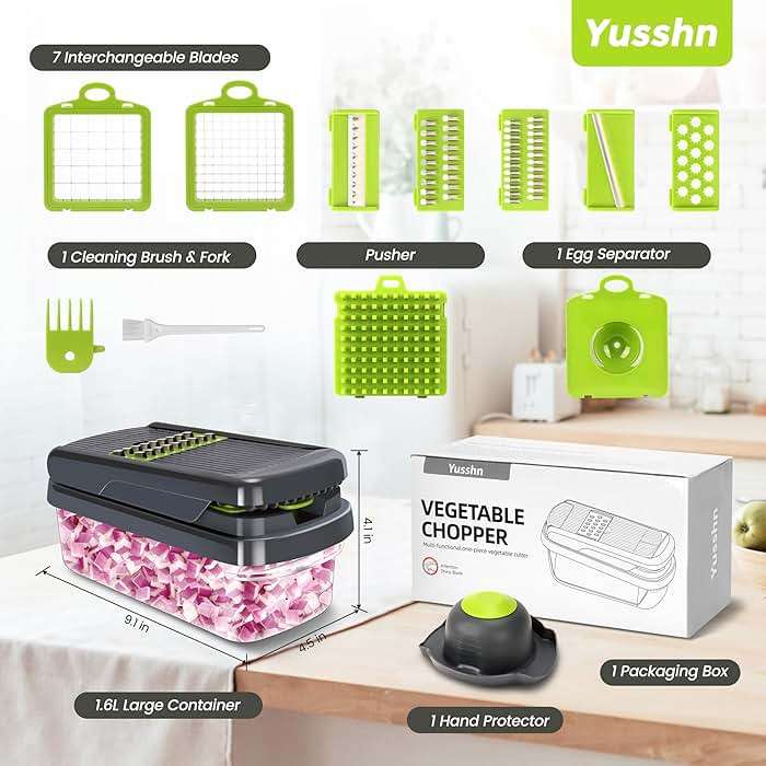 Yusshn Vegetable Chopper,12-in-1 Multifunctional Food Chopper,Professional Onion Chopper with 7 Blades,Vegetable Cutter with Container for Salad,Potato,Carrot,and Garlic; Essential Kitchen Tool(Grey) - Image 3