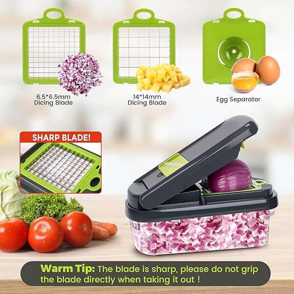 Yusshn Vegetable Chopper,12-in-1 Multifunctional Food Chopper,Professional Onion Chopper with 7 Blades,Vegetable Cutter with Container for Salad,Potato,Carrot,and Garlic; Essential Kitchen Tool(Grey) - Image 4
