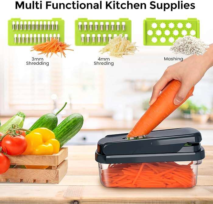 Yusshn Vegetable Chopper,12-in-1 Multifunctional Food Chopper,Professional Onion Chopper with 7 Blades,Vegetable Cutter with Container for Salad,Potato,Carrot,and Garlic; Essential Kitchen Tool(Grey) - Image 5