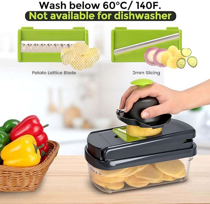 Yusshn Vegetable Chopper,12-in-1 Multifunctional Food Chopper,Professional Onion Chopper with 7 Blades,Vegetable Cutter with Container for Salad,Potato,Carrot,and Garlic; Essential Kitchen Tool(Grey) - Image 6
