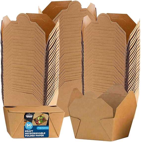 Paper To Go Boxes for Food [50 Pack - 30 Oz], Cardboard Take Out Food Containers Boxes | Kraft Fold Takeout Small Disposable Lunch Box Packaging, Chinese Take Home Away Containers Catering Deliveries - Image 1