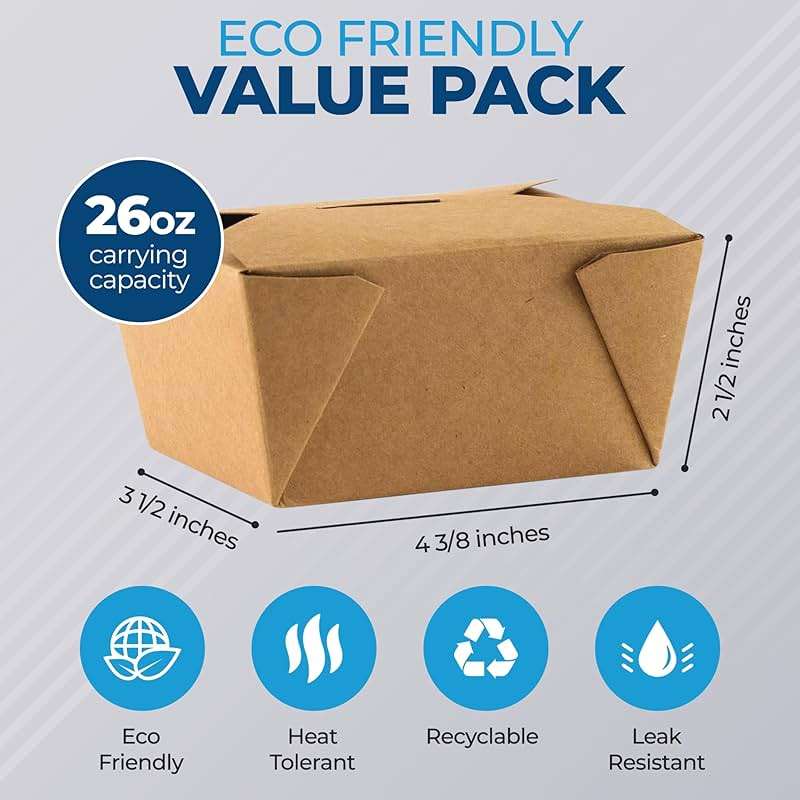 Paper To Go Boxes for Food [50 Pack - 30 Oz], Cardboard Take Out Food Containers Boxes | Kraft Fold Takeout Small Disposable Lunch Box Packaging, Chinese Take Home Away Containers Catering Deliveries - Image 2