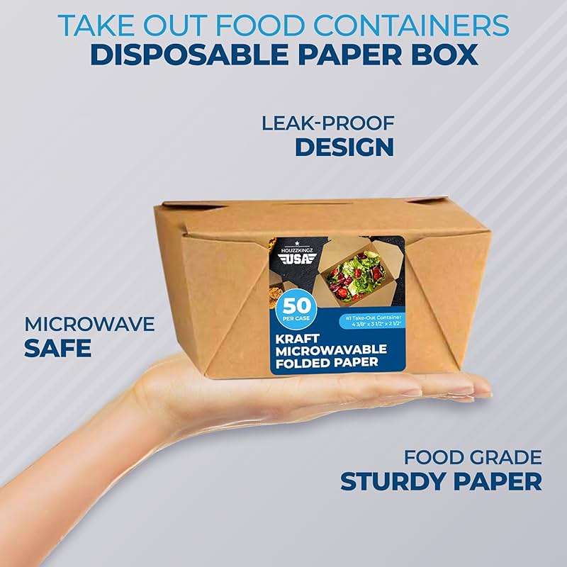 Paper To Go Boxes for Food [50 Pack - 30 Oz], Cardboard Take Out Food Containers Boxes | Kraft Fold Takeout Small Disposable Lunch Box Packaging, Chinese Take Home Away Containers Catering Deliveries - Image 3
