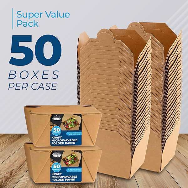 Paper To Go Boxes for Food [50 Pack - 30 Oz], Cardboard Take Out Food Containers Boxes | Kraft Fold Takeout Small Disposable Lunch Box Packaging, Chinese Take Home Away Containers Catering Deliveries - Image 5