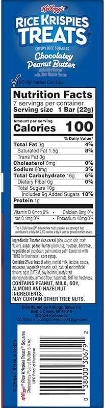 Rice Krispies Treats Crispy Rice Squares, Kids Snacks, Snack Bars, Chocolatey Peanut Butter, 5.4oz Box (7 Bars) - Image 3