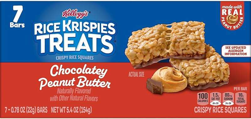 Rice Krispies Treats Crispy Rice Squares, Kids Snacks, Snack Bars, Chocolatey Peanut Butter, 5.4oz Box (7 Bars) - Image 8