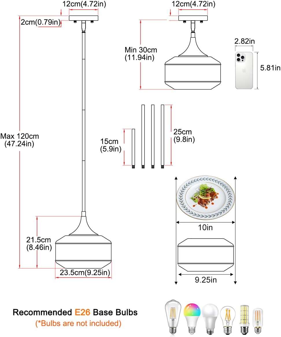 Brushed Nickel Pendant Light, Pendant Lights Kitchen Island with Large Globe Glass Lampshade, Pendant Light Fixtures with Adjustable Cable, Hanging Light for Dining Room Bathroom Bedroom, E26 Base - Image 4