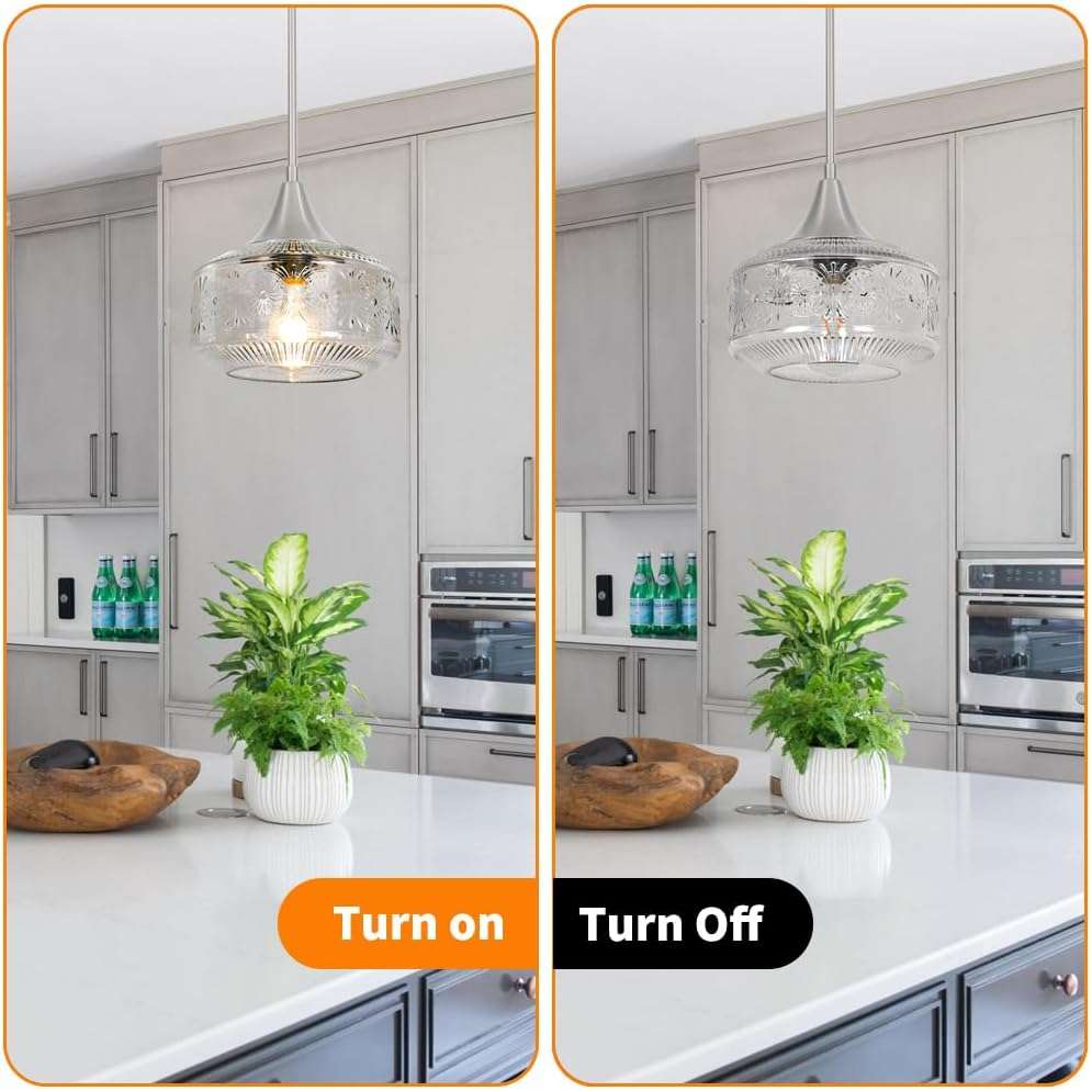 Brushed Nickel Pendant Light, Pendant Lights Kitchen Island with Large Globe Glass Lampshade, Pendant Light Fixtures with Adjustable Cable, Hanging Light for Dining Room Bathroom Bedroom, E26 Base - Image 7