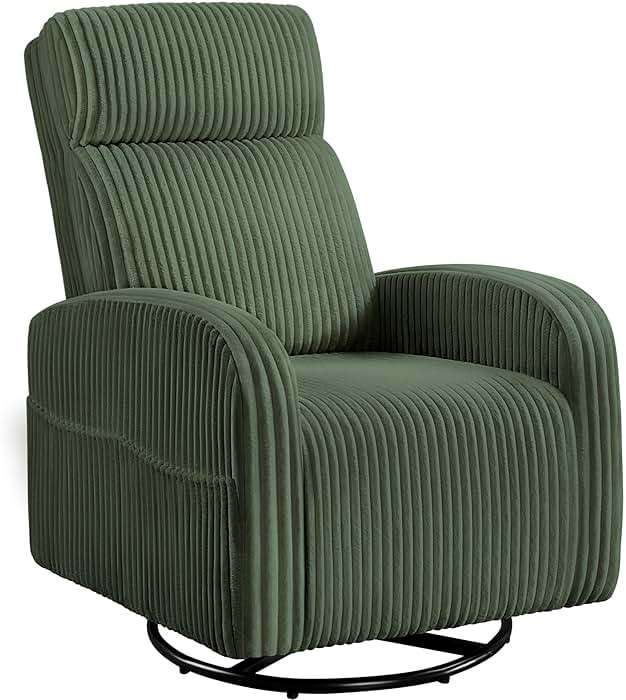 Yaheetech 360° Swivel Glider Chair for Nursery, Rocking Chair Nursing Chair with Side Pockets, Corduroy Glider for Living Room with High Back Dark Green - Image 1