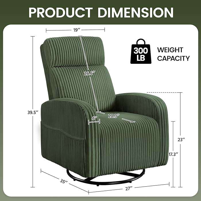 Yaheetech 360° Swivel Glider Chair for Nursery, Rocking Chair Nursing Chair with Side Pockets, Corduroy Glider for Living Room with High Back Dark Green - Image 3