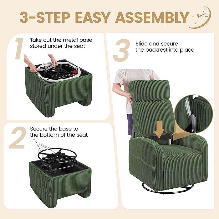 Yaheetech 360° Swivel Glider Chair for Nursery, Rocking Chair Nursing Chair with Side Pockets, Corduroy Glider for Living Room with High Back Dark Green - Image 6