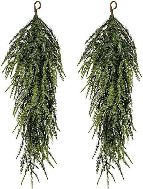 2 Pcs 30" Extra Length Artificial Christmas Teardrop Swag, Faux Pine Needles Teardrop Door Swag, Christmas Norfolk Greenery Teardrop Wreath for Xmas Door Table Mantle Fireplace Indoor Outdoor Decor - Image 1