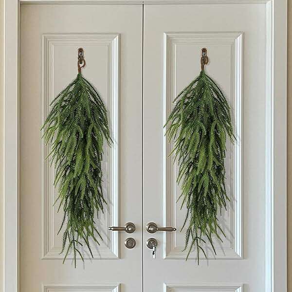 2 Pcs 30" Extra Length Artificial Christmas Teardrop Swag, Faux Pine Needles Teardrop Door Swag, Christmas Norfolk Greenery Teardrop Wreath for Xmas Door Table Mantle Fireplace Indoor Outdoor Decor - Image 2