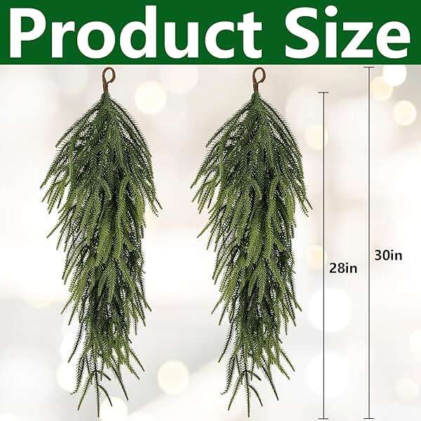 2 Pcs 30" Extra Length Artificial Christmas Teardrop Swag, Faux Pine Needles Teardrop Door Swag, Christmas Norfolk Greenery Teardrop Wreath for Xmas Door Table Mantle Fireplace Indoor Outdoor Decor - Image 3