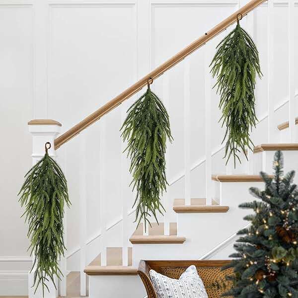 2 Pcs 30" Extra Length Artificial Christmas Teardrop Swag, Faux Pine Needles Teardrop Door Swag, Christmas Norfolk Greenery Teardrop Wreath for Xmas Door Table Mantle Fireplace Indoor Outdoor Decor - Image 5