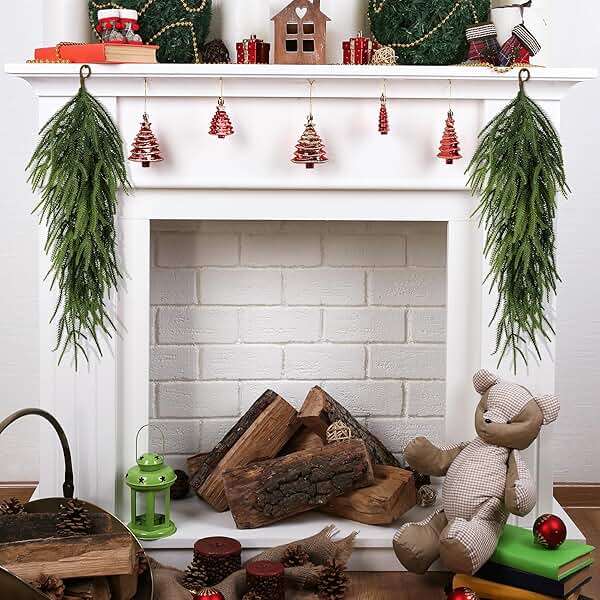 2 Pcs 30" Extra Length Artificial Christmas Teardrop Swag, Faux Pine Needles Teardrop Door Swag, Christmas Norfolk Greenery Teardrop Wreath for Xmas Door Table Mantle Fireplace Indoor Outdoor Decor - Image 6