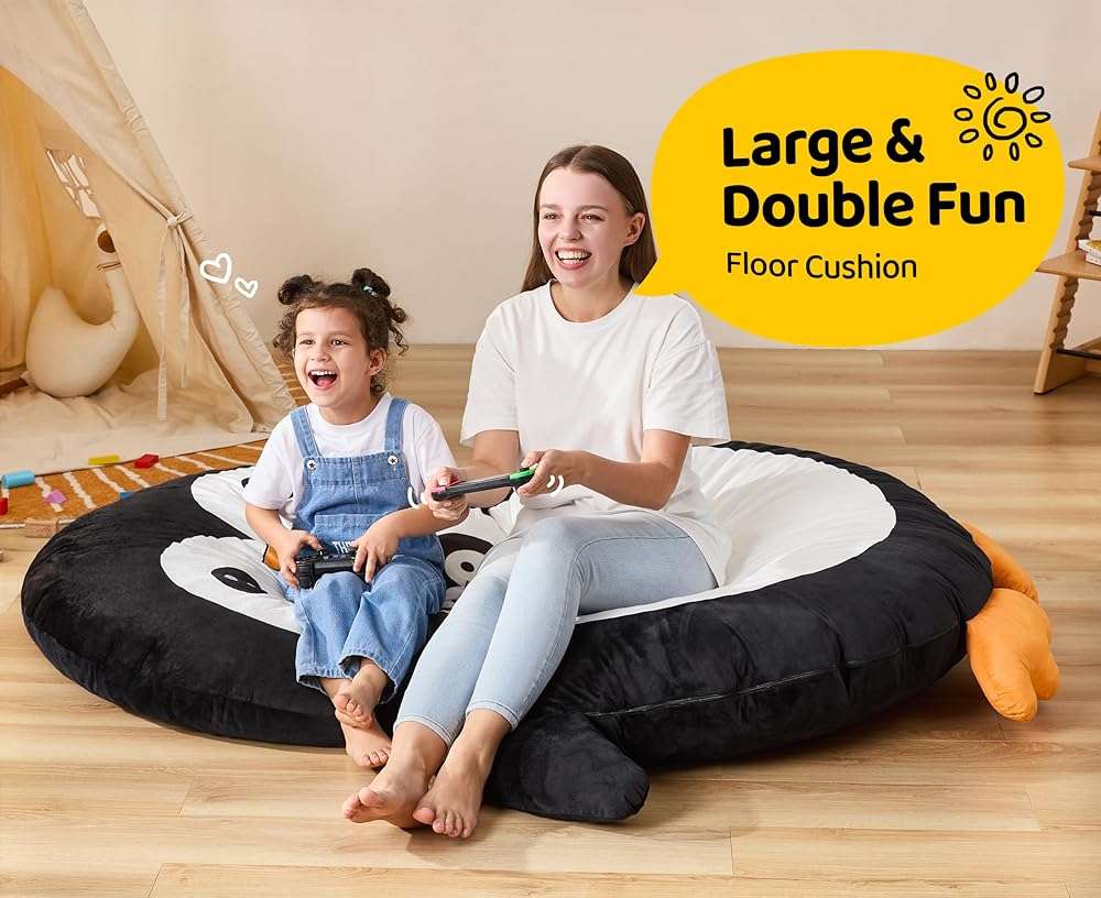 Hobestluk Bean Bag Chairs Bean Bag Floor Cushion, Bean Bag Chair for Adults Beanbag Lounger for Living Room Bedroom or Playroom (Black, Large, Penguin) - Image 3