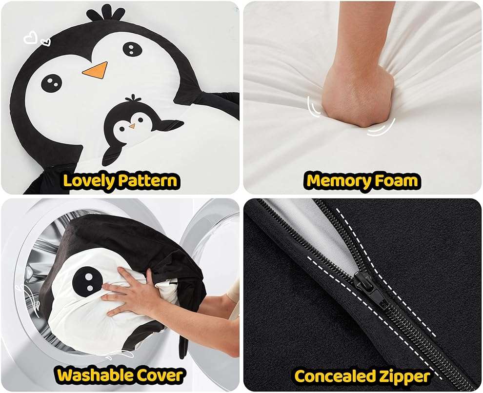 Hobestluk Bean Bag Chairs Bean Bag Floor Cushion, Bean Bag Chair for Adults Beanbag Lounger for Living Room Bedroom or Playroom (Black, Large, Penguin) - Image 5