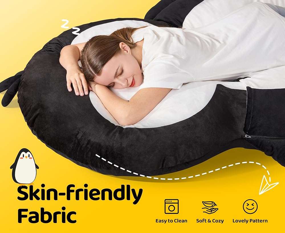 Hobestluk Bean Bag Chairs Bean Bag Floor Cushion, Bean Bag Chair for Adults Beanbag Lounger for Living Room Bedroom or Playroom (Black, Large, Penguin) - Image 6