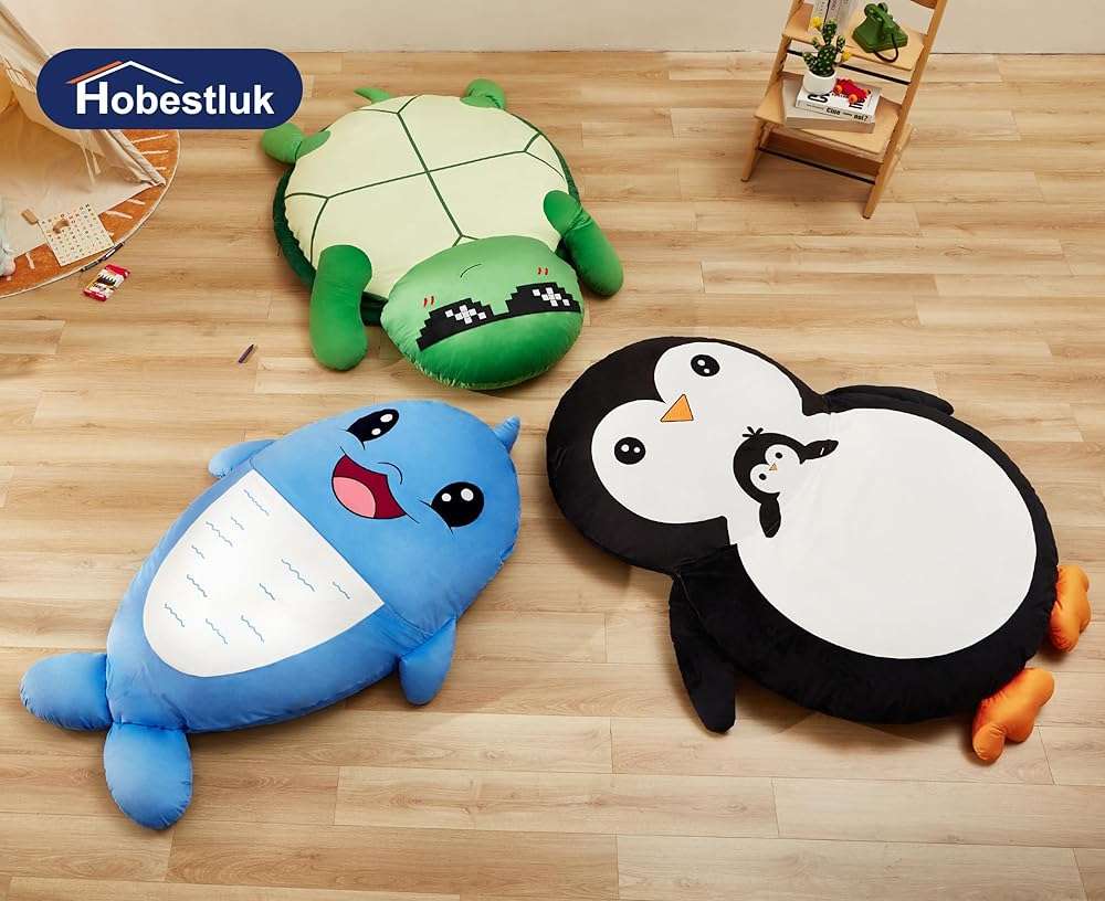Hobestluk Bean Bag Chairs Bean Bag Floor Cushion, Bean Bag Chair for Adults Beanbag Lounger for Living Room Bedroom or Playroom (Black, Large, Penguin) - Image 8