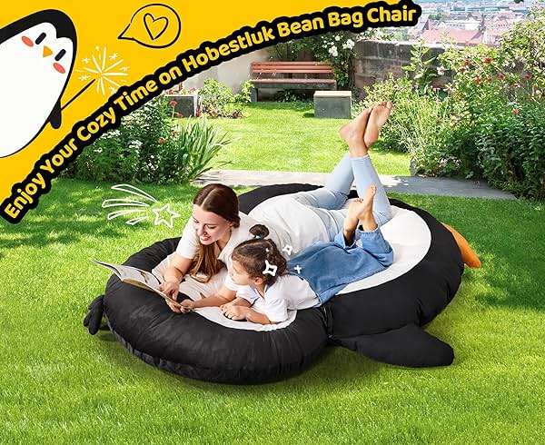Hobestluk Bean Bag Chairs Bean Bag Floor Cushion, Bean Bag Chair for Adults Beanbag Lounger for Living Room Bedroom or Playroom (Black, Large, Penguin) - Image 9