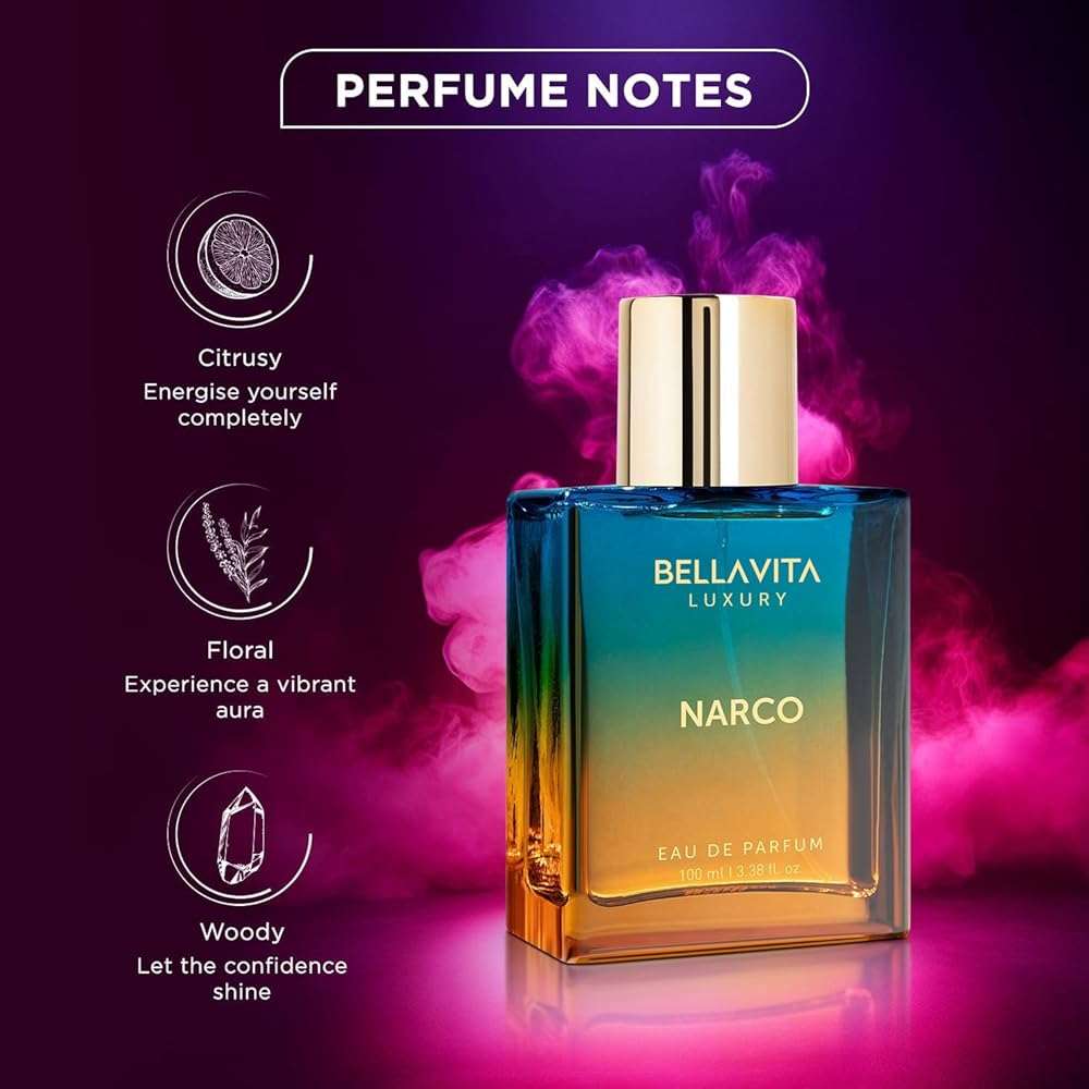 Bellavita Luxury Narco Eau de Parfum | 100 ml (3.4 fl.oz.) | Perfume for Men and Women | Floral, Bergamot, Jasmine, and White Musk Notes | Long Lasting Unisex Fragrance - Image 2