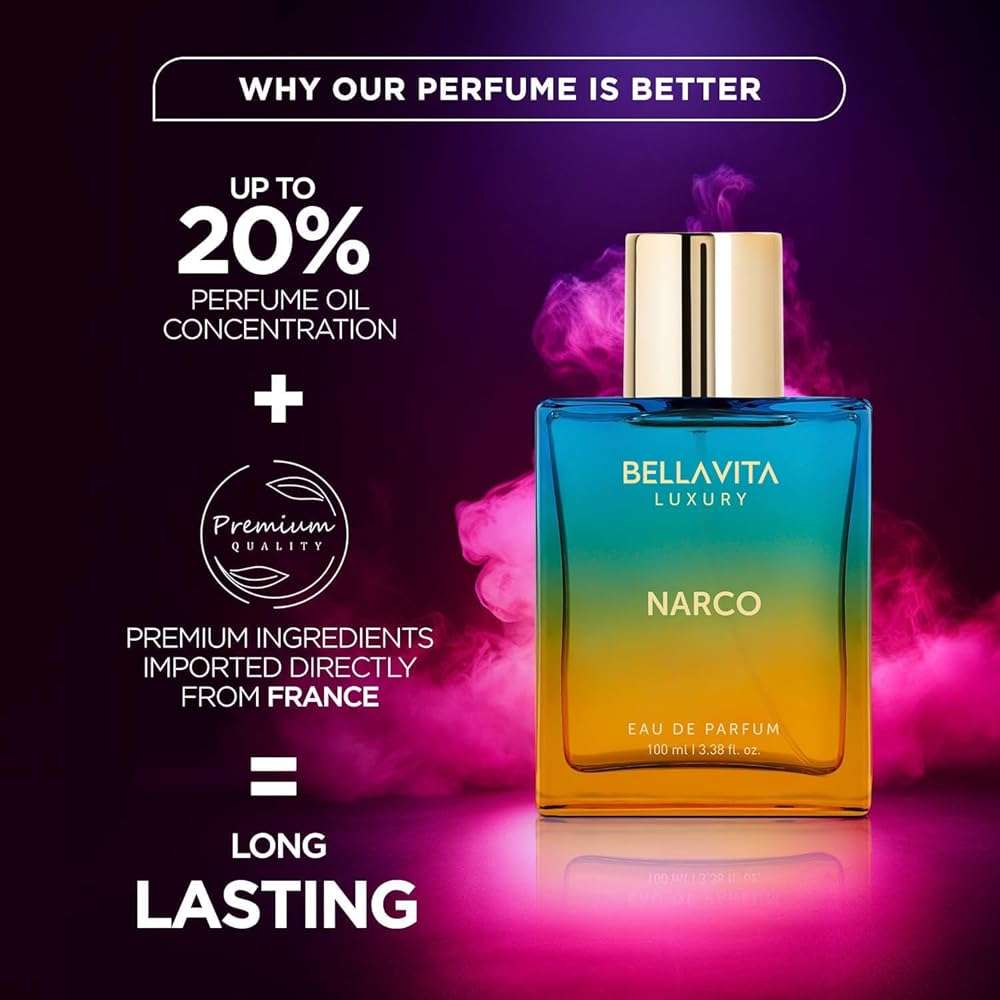 Bellavita Luxury Narco Eau de Parfum | 100 ml (3.4 fl.oz.) | Perfume for Men and Women | Floral, Bergamot, Jasmine, and White Musk Notes | Long Lasting Unisex Fragrance - Image 5