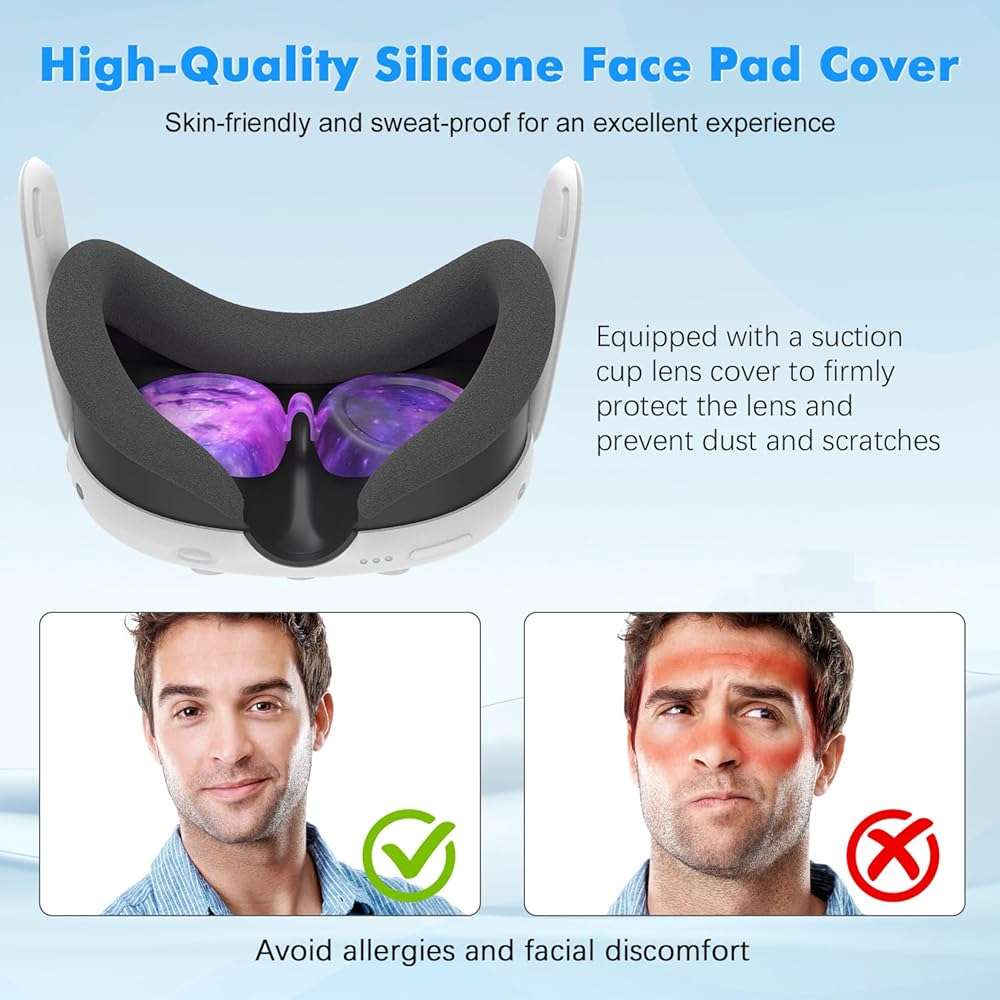 Silicone Cover Set for Meta Quest 3, Upgraded Design Full Protection for Quest 3, 4 in 1 VR Accessories Protective Cover for Oculus Quest 3, Ideal Present for Birthday and Christmas (Starlight Purple) - Image 4