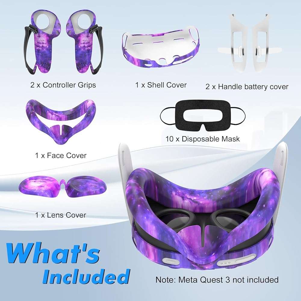 Silicone Cover Set for Meta Quest 3, Upgraded Design Full Protection for Quest 3, 4 in 1 VR Accessories Protective Cover for Oculus Quest 3, Ideal Present for Birthday and Christmas (Starlight Purple) - Image 7