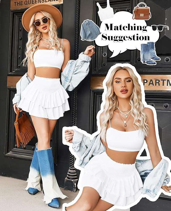 Avidlove Womens High Waist Ruffle Flowy Mini Skirts Casual Boho Layered Pleated Beach Short Skirt - Image 5