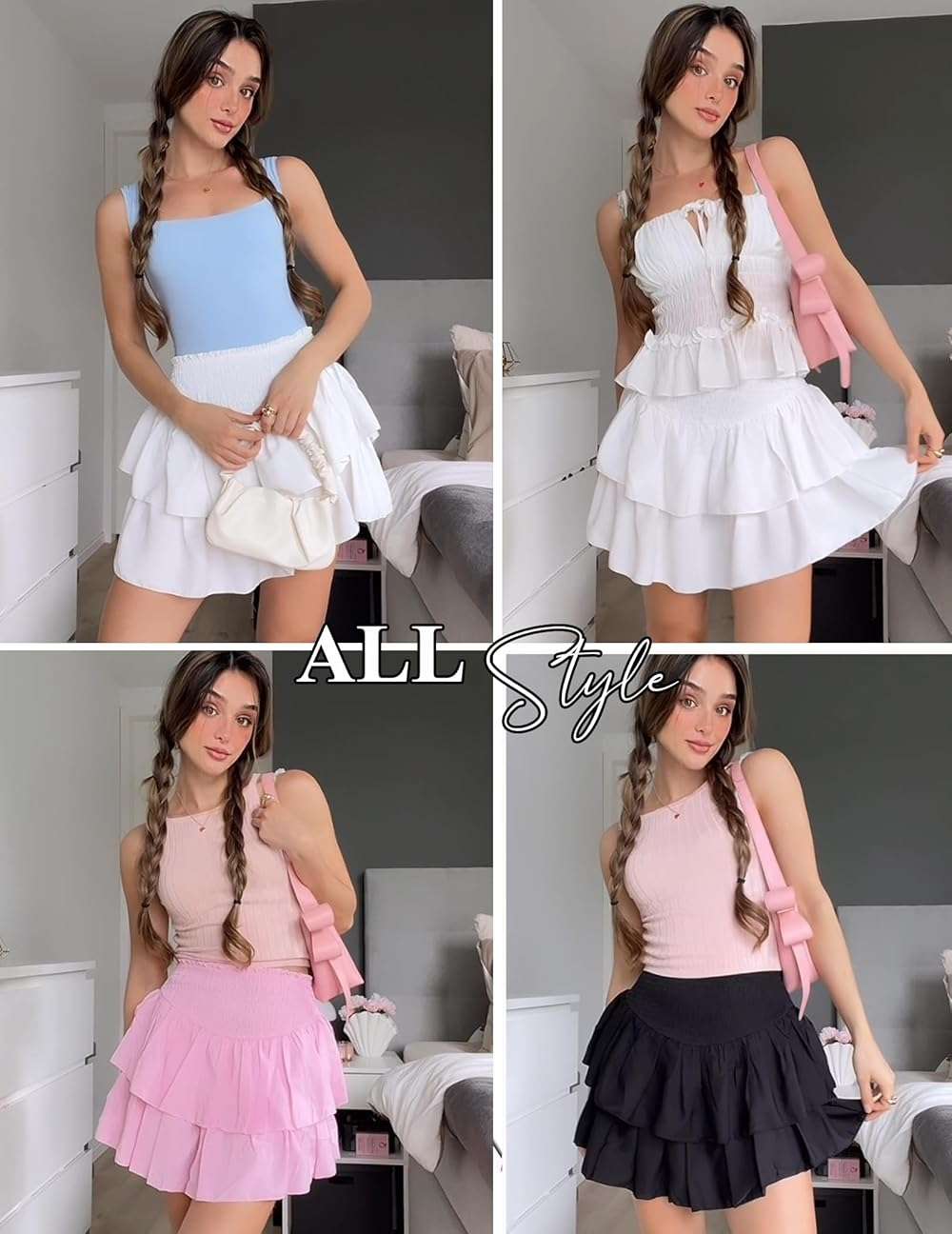 Avidlove Womens High Waist Ruffle Flowy Mini Skirts Casual Boho Layered Pleated Beach Short Skirt - Image 6